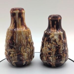 Vintage Ceramic Glazed Salt & Pepper Shakers Brown and Cream Anthropomorphic Art
